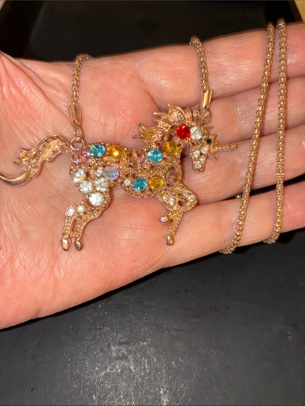 Multicolor Crystal Unicorn.Necklace goes over your head. No clasp